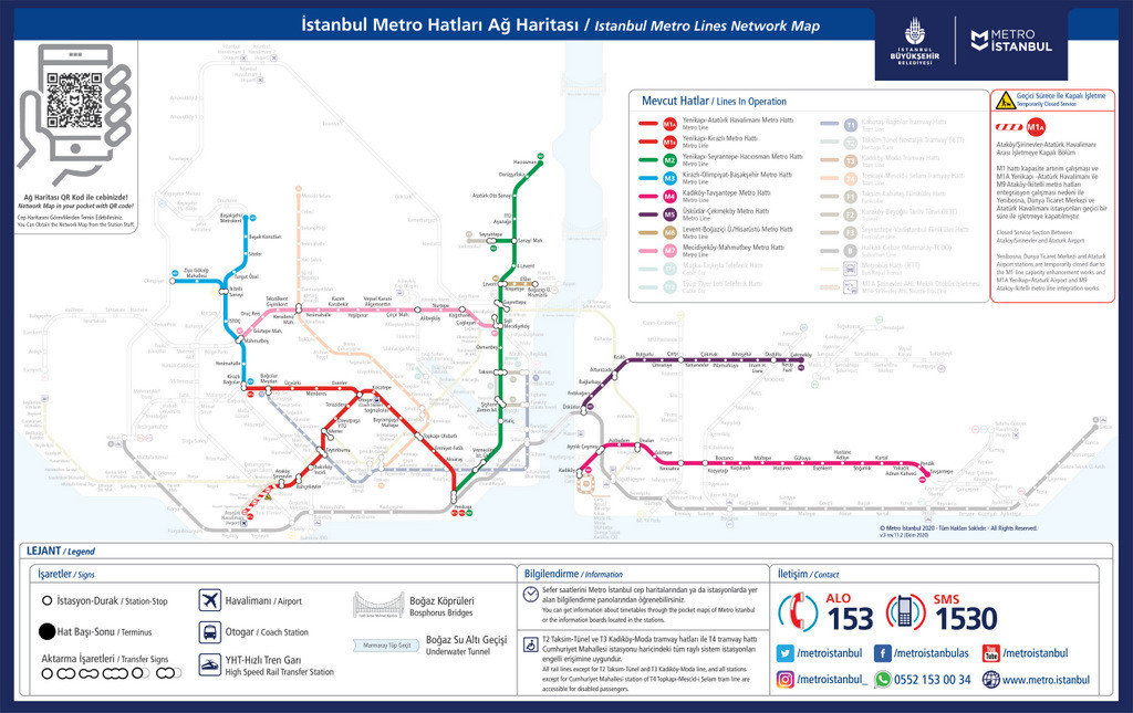 Istanbul Metro Map for 2024 in English