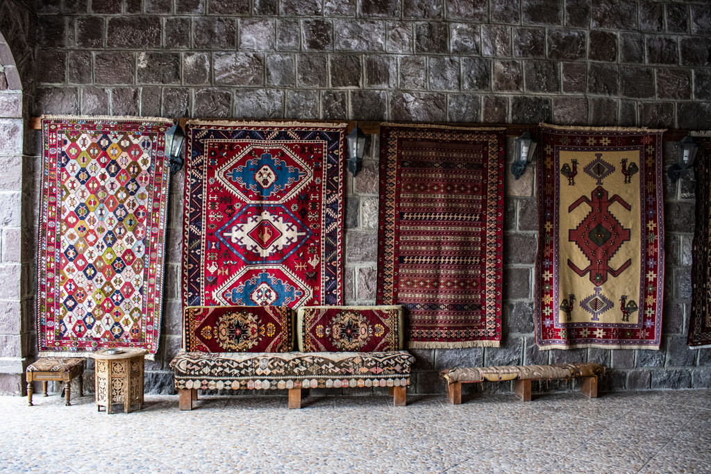 Nomadic Turkish Rugs in a Shop at Eastern Anatolia
